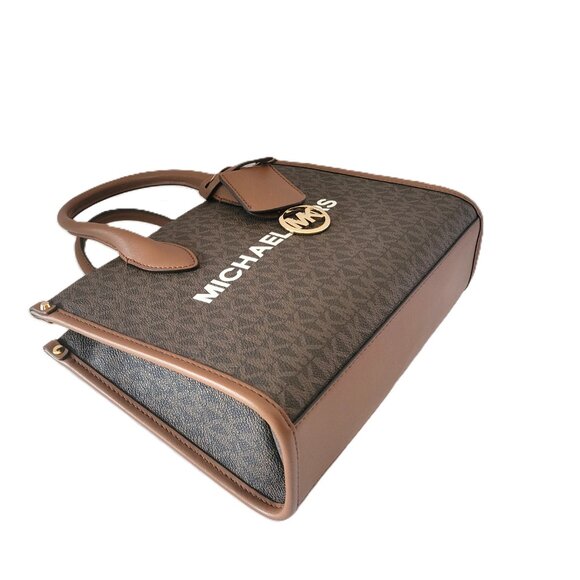 Michael Kors Mirella Small Shopper Top Zip Crossbody Handbag Brown MK Logo - Picture 6 of 7